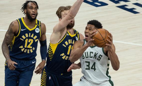 步行者力克青岛队，字母哥带队取胜